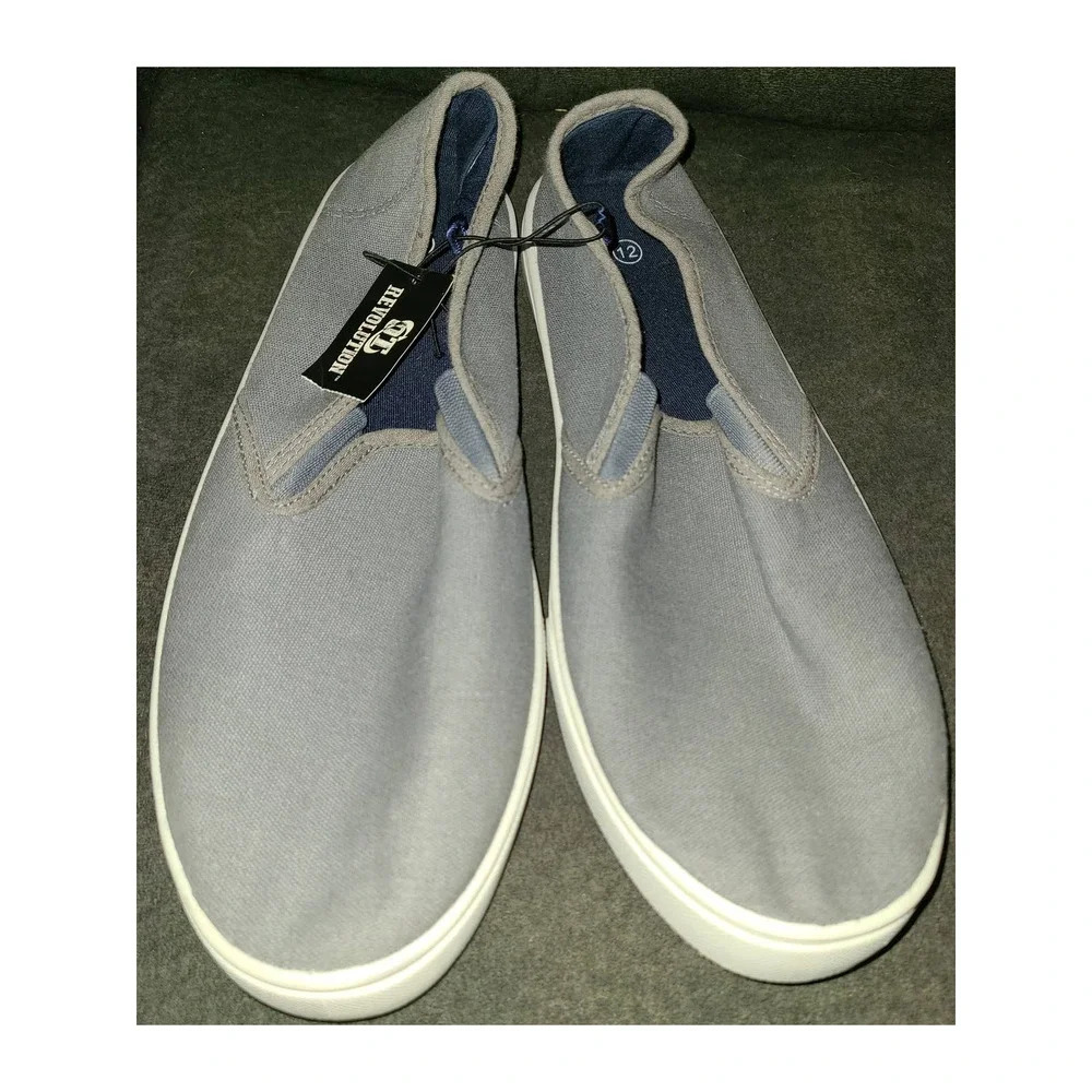 OT Revolution Men's Gray/White Canvas Upper Slip-On Loafers Shoes Size 12 (DD)
